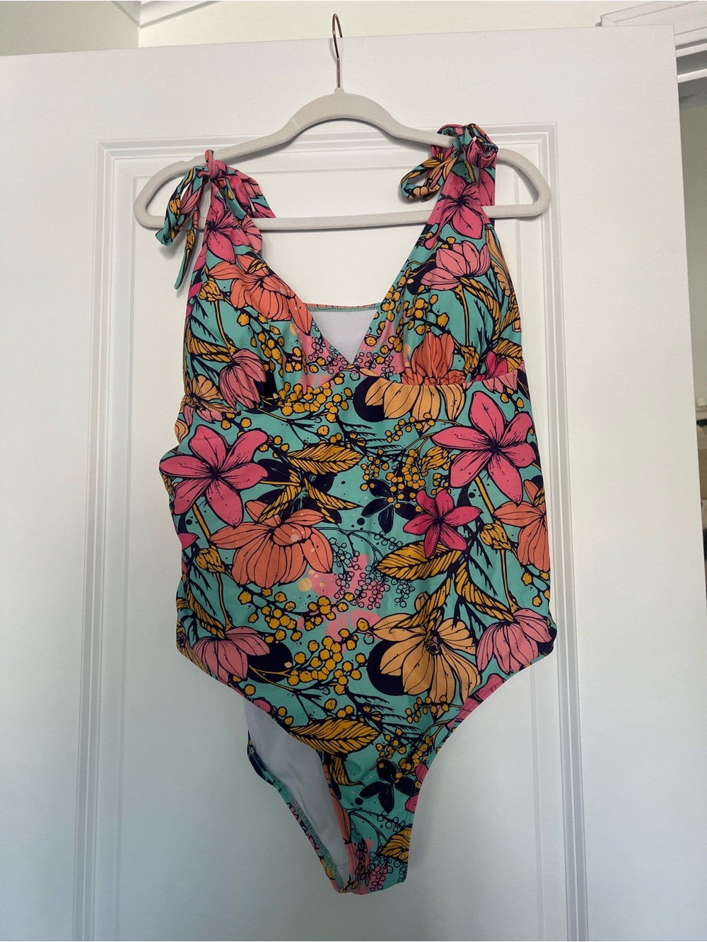 Women's  Floral One-Piece Swimsuit in Aqua and Pink